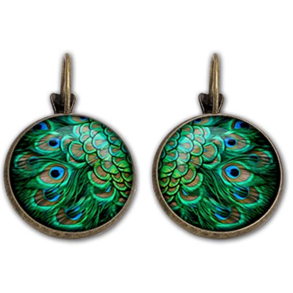 Jewelry - Retro Vintage Styled Leverback Peacock Earrings